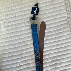 Johnnie-O Crocodile Leather Belt Navy/Red 38”